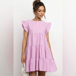 Petal and Pup Amarah Dress in Lilac Tiered Mini Dress 6 Linen Blend